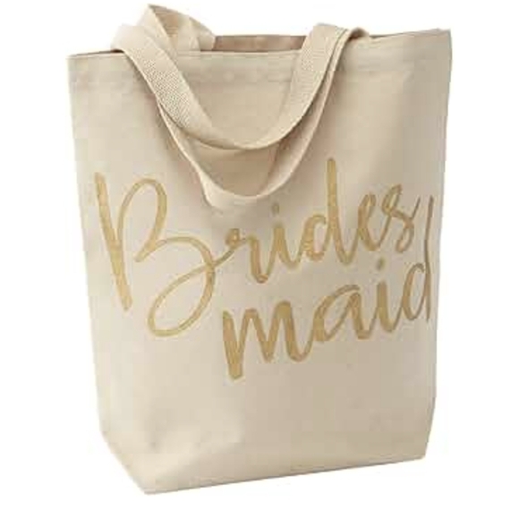Mud Pie Bridesmaid Canvas Tote Bag - Cream and Gold - Picture 4 of 7